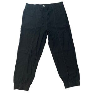 Womens Black Drawstring Elastic Waist Cotton Joggers Size L Comfort Stretch Rela